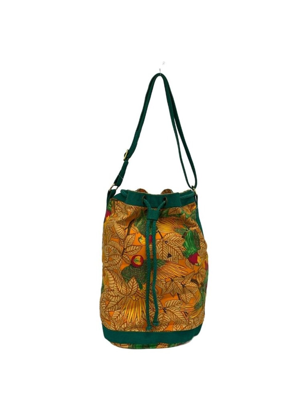 Hermes Shoulder Bag Orange Green Multi Botanical Pattern Parrot Drawstring